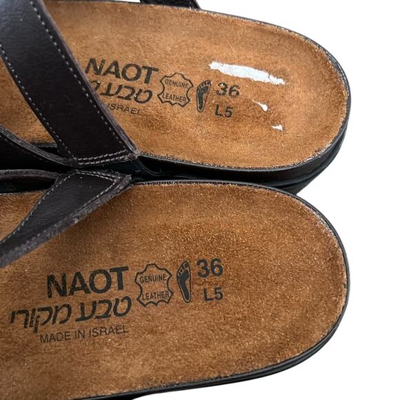 Naot Brown Leather Sandals 5 36 Flats Slides Shoes Israel - Picture 11 of 11